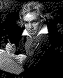 Portrait von Ludwig van Beethoven als 1-Bit-Bild